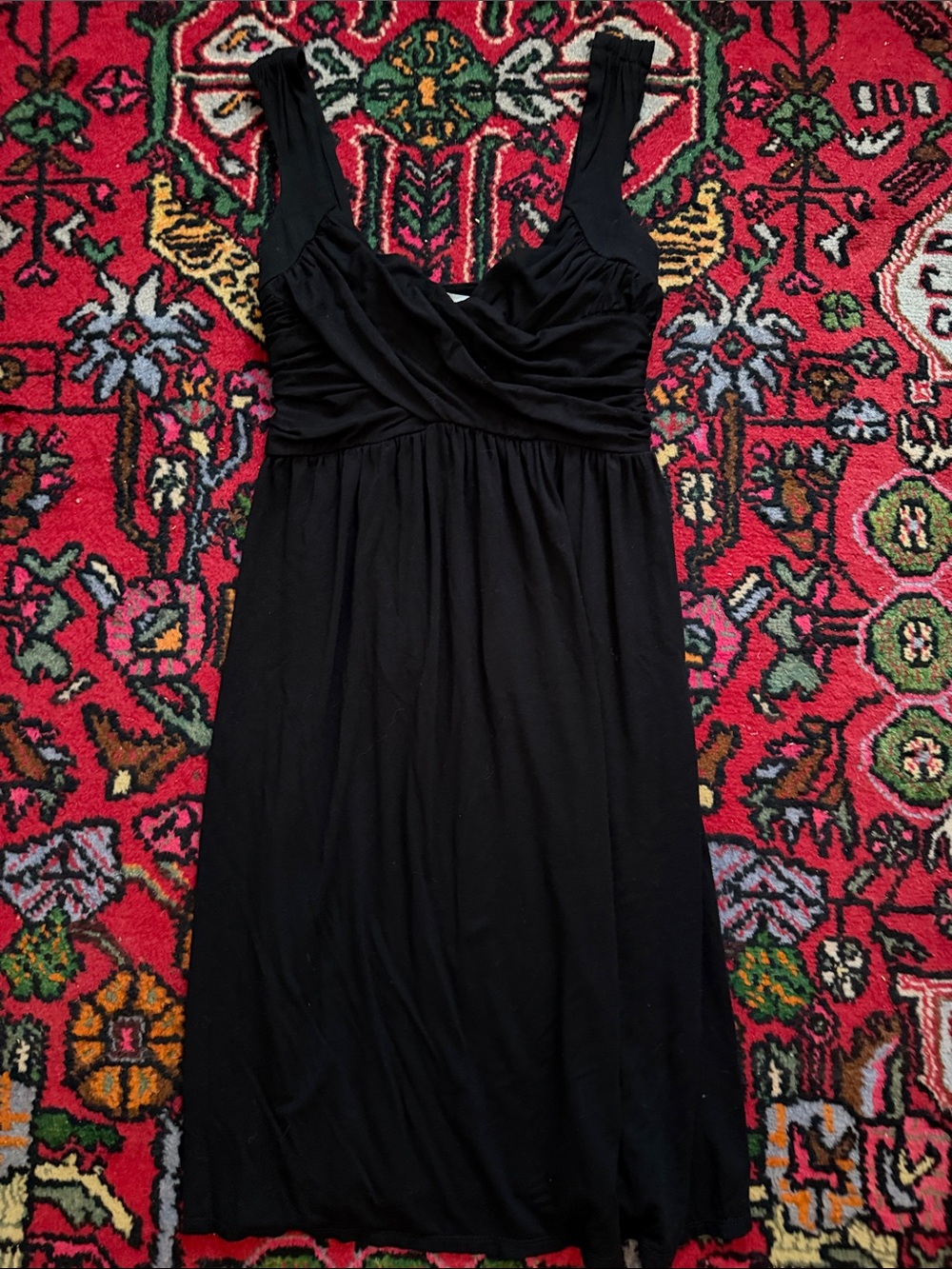 Max Studio Black Ruched Crossover Midi Dress